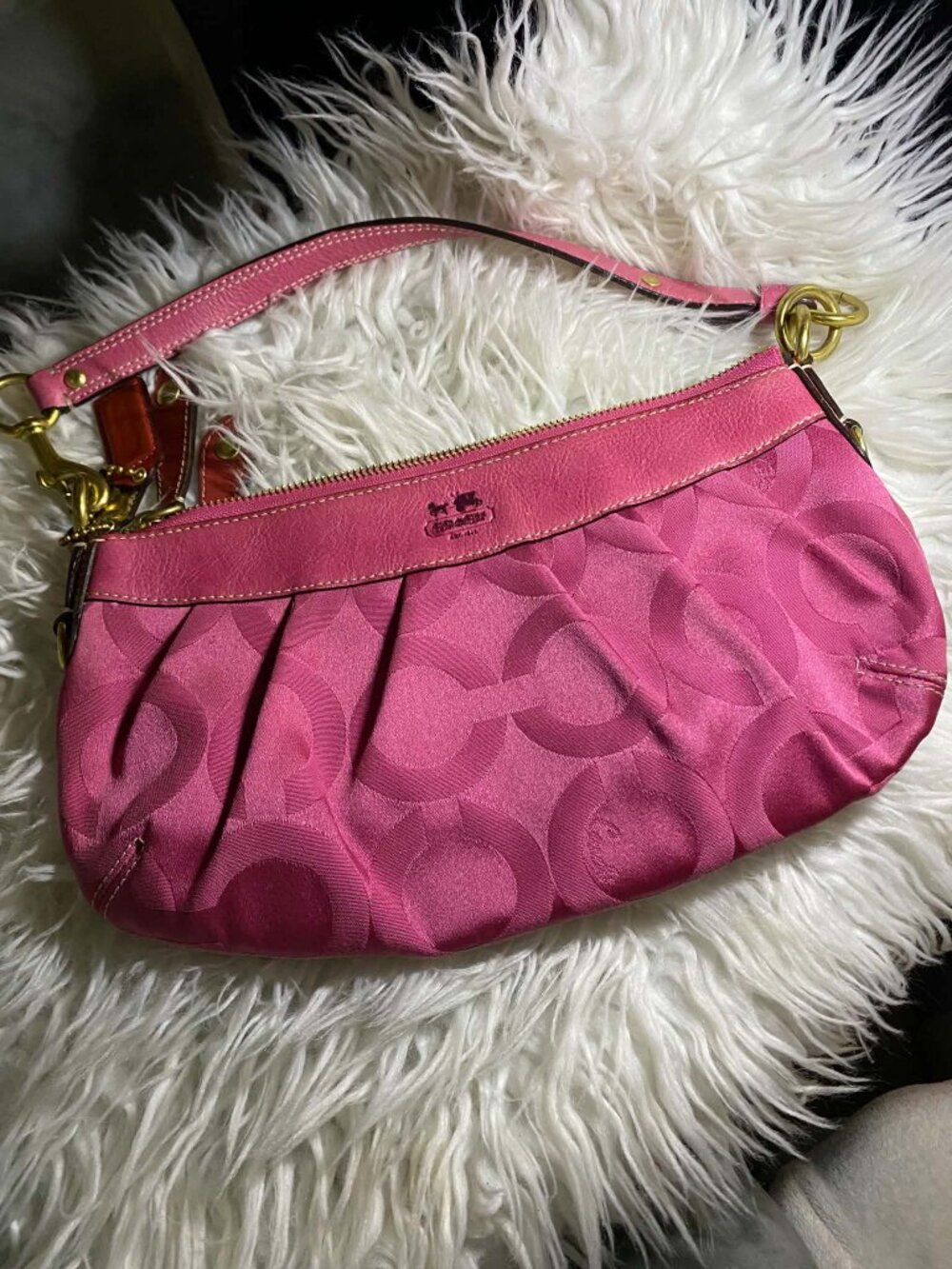 Vintage Y2K Coach Madison Op Art Pleated Hobo Shoulder Bag Fuchsia Pink